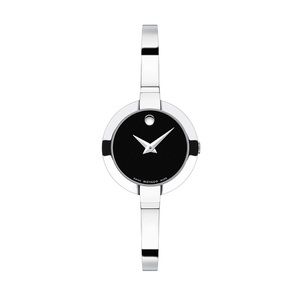 Movado Bela Black Dial Stainless Steel Bangle Ladies Watch